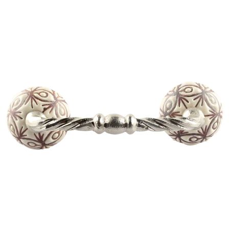 Cream Brown Floral Etched Ceramic Cut Bridge Handle Online